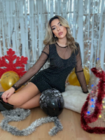 Kadın Uzun Kollu Yuvarlak Yaka Dekolteli Taşlı Dalgıç Elbise - Görsel 15