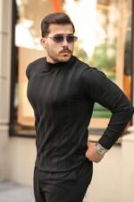 Erkek Yarım Balıkçı Yaka Kabartma Desenli Triko - Görsel 2