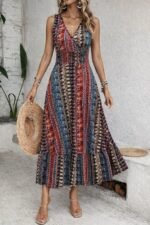 Kadın Beli Gipeli Etnik Desen Sıfır Kol Süprem Elbise - Görsel 2