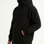 Samuray Ninja Çift Kapüşonlu ZIP Fermuarlı Kanguru Cepli Tam Fermuarlı Hoodie Sweatshirt - Siyah