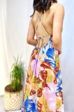 Mavi Sırt Dekolteli Keten Elbise - Görsel 3