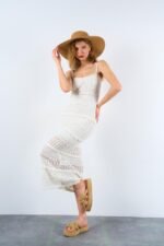 Ajurlu Astarlı Elbise - Ekru - Görsel 3