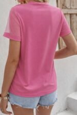 Kadın Kısa Kollu Tül Detaylı Taşlı Janjan Krep Bluz - Görsel 3