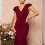 Kadın Kısa Kelebek Kollu Kruvaze Yaka Ithal Krep Midi Elbise