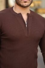 Erkek Fermuarlı Bisiklet Yaka Dokulu Uzun Kollu Triko - Görsel 3