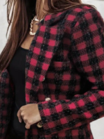 Kadın Uzun Kollu Yakalı Kare Desenli Ekoseli Düğmeli Ceket - Görsel 2
