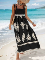 Kadın Askılı Kare Yaka Gipe Detaylı Desenli Suprem Elbise - Görsel 4