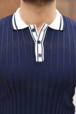 Erkek Düğme Yakalı Kontrast Yaka Triko Tişört - Görsel 5