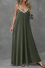 Kadın Ip Askılı V şerit Yakalı Uzun Viskon Elbise - Görsel 3