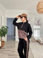 Kadın Uzun Kollu Leopar Detay Sweat Ve Yanı Leopar şerit Detay Pantolon Ikili Takım - Görsel 4