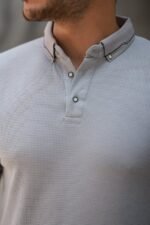 Erkek Düğmeli Yaka Waffle Kumaş Kısa Kollu Tişört - Görsel 3
