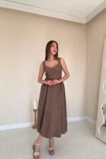 Vizon Yanları Büzgülü Göğüs Kuplu Elbise - Görsel 2