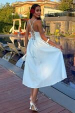 Sırtı Çapraz İpli Boncuk Detaylı Elbise 2902-08 - Görsel 4