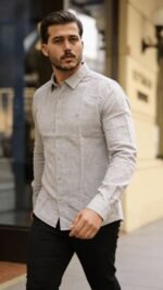 Erkek Uzun Kollu Keten Gömlek - Görsel 4