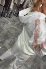 Kadın Uzun Kollu Kapşonlu Pulpayet Detay Viskon Iki Iplik Bluz Ve Pantolon Ikili Takım - Görsel 3