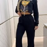 Kadın Uzun Kollu Bisiklet Yaka Desenli Iki Iplik şardonlu Bluz Ve Pantolon Ikili Takım