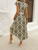 Kadın Kısa Kollu V Yakalı çiçek Desenli önü Kısa Arkası Uzun Pegasus Elbise - Görsel 2