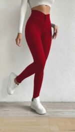 Kadın Yüksek Bel önden Düğmeli Dalgıç Tayt - Görsel 3