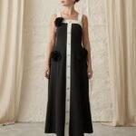 Siyah Güllü Askılı Elbise