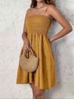 Kadın Ip Askılı Gipeli Desenli Kısa Süprem Elbise - Görsel 2