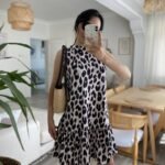 Kadın Kolsuz Sırttan Bağlamalı Fırfırlı Leopar Desenli Süprem Elbise