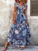 Kadın Kısa Yarasa Kanat Kollu V Yakalı Beli Büzgülü Süprem Elbise - Görsel 2