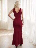 Kadın Ip Askılı Kruvaze Yakalı Yırtmaçlı Uzun Ithal Krep Elbise - Görsel 3