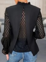 Kadın Uzun Kollu V Fırfır Yakalı Arkası çapraz Detaylı Ithal Krep Bluz - Görsel 5