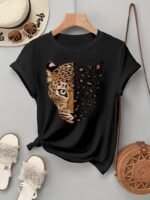 Kadın Kısa Kollu Bisiklet Yaka Desenli Viskon Bluz - Görsel 3