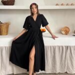 Siyah Müslin Uzun Elbise