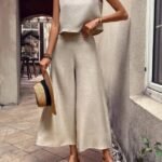 Kadın Geniş Paça Pantolon Ve Bluzlu Aerobin Kumaş Ikili Takım