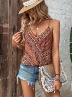 Kadın Ip Askılı V Yakalı Desenli Süprem Bluz - Görsel 4