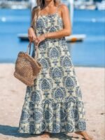 Kadın Ip Askılı Desenli Fırfırlı Süprem Elbise - Görsel 3