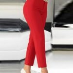 Kadın Yüksek Bel önden Zincir Detaylı Ithal Krep Pantolon