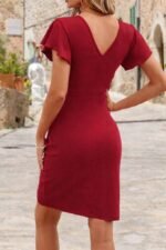 Kadın Uzun Kollu Volanlı Kruvaze Yaka Yanlardan Büzgülü Ithal Krep Elbise - Görsel 2