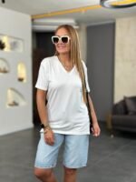 Kadın Kısa Kollu V Yaka Bluz - Görsel 4