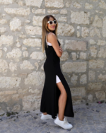 Kadın Askılı Yuvarlak Yakalı Cepli Yırtmaç Detaylı Viskon Elbise Ve Atlet Ikili Takım - Görsel 5