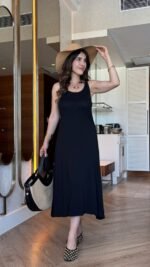 Kadın Askılı Yuvarlak Yakalı Viskon Elbise - Görsel 4