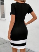 Kadın Kısa Kollu Bisiklet Yaka çift Renkli Ithal Krep Elbise - Görsel 3