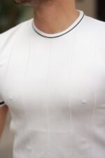 Erkek Bisiklet Yaka çizgi Desenli Ribanalı Kısa Kollu Tshirt - Görsel 3