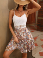 Kadın Askılı V Yakalı üst Dantel Alt Süprem Mini Elbise - Görsel 4