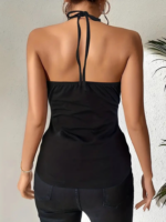 Kadın Askılı Kuş Gözü Ve Dekolte Detay Boyundan Bağlamalı Viskon Bluz - Görsel 2