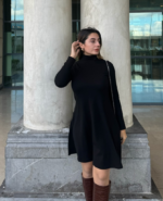 Kadın Uzun Kollu Balıkçı Yaka Salaş Kusa Akrilik Elbise - Görsel 7