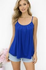 Kadın Ip Askılı Yuvarlak Yakalı Pileli Uzun Viskon Bluz - Görsel 2