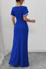 Kadın Kısa Kollu Kare Yakalı önden çapraz Kesim Detaylı Krep Elbise - Görsel 3