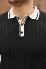 Erkek Düğme Yakalı Kontrast Yaka Triko Tişört - Görsel 5