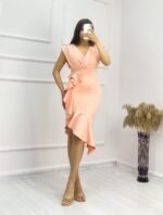 Scuba Kumaş Önü Fırfırlı Midi Boy Elbise - Görsel 4