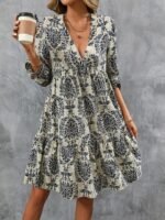 Kadın Uzun Kollu V Yakalı Fırfırlı Mini Süprem Elbise - Görsel 7