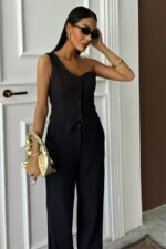 Tek Omuz Büstiyer Plazzo Pantolon Viscon Takım 10159 - Görsel 2