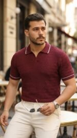 Erkek Zikzak Dokulu Yakalı Kısa Kollu Triko